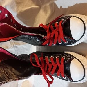 Converse Red and Black Sneakers with Classic High-Top Style